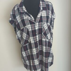 Jachs Blue and White Boxy Button Down Top